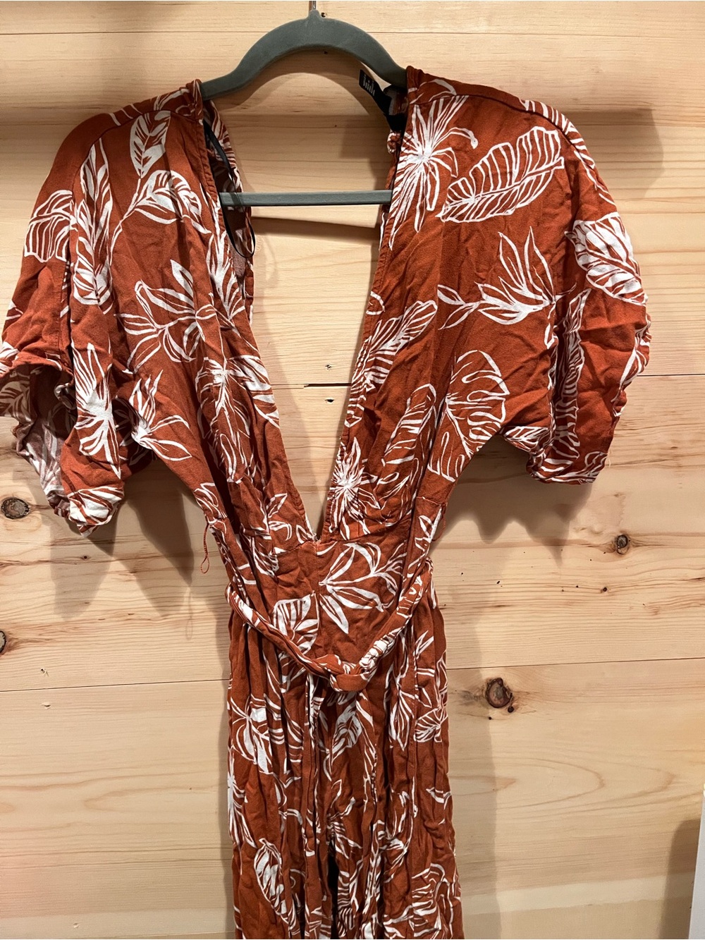 Women's Rust Floral Wrap Jumper - White Leaf Print